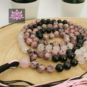 ~ Seelenschützer-Mala ~ (mit Rhodonit, Achat, Bergkristall & Rosenquarz-Guru)